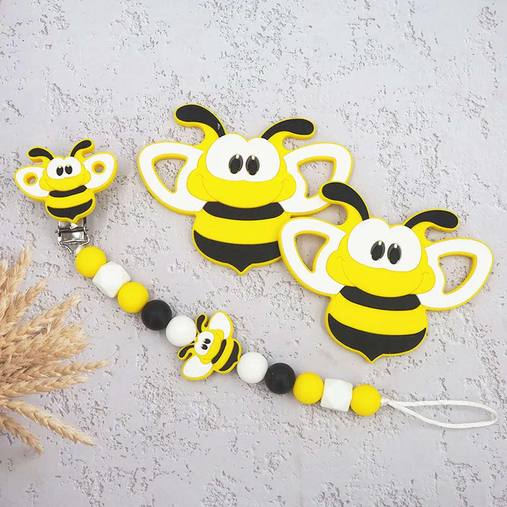 Chenkai 10pcs Bee Shape Silicone Teethers BPA Free DIY Baby Chewing Pendant Nursing Sensory Teething Pacifier Dummy Jewelry Toys