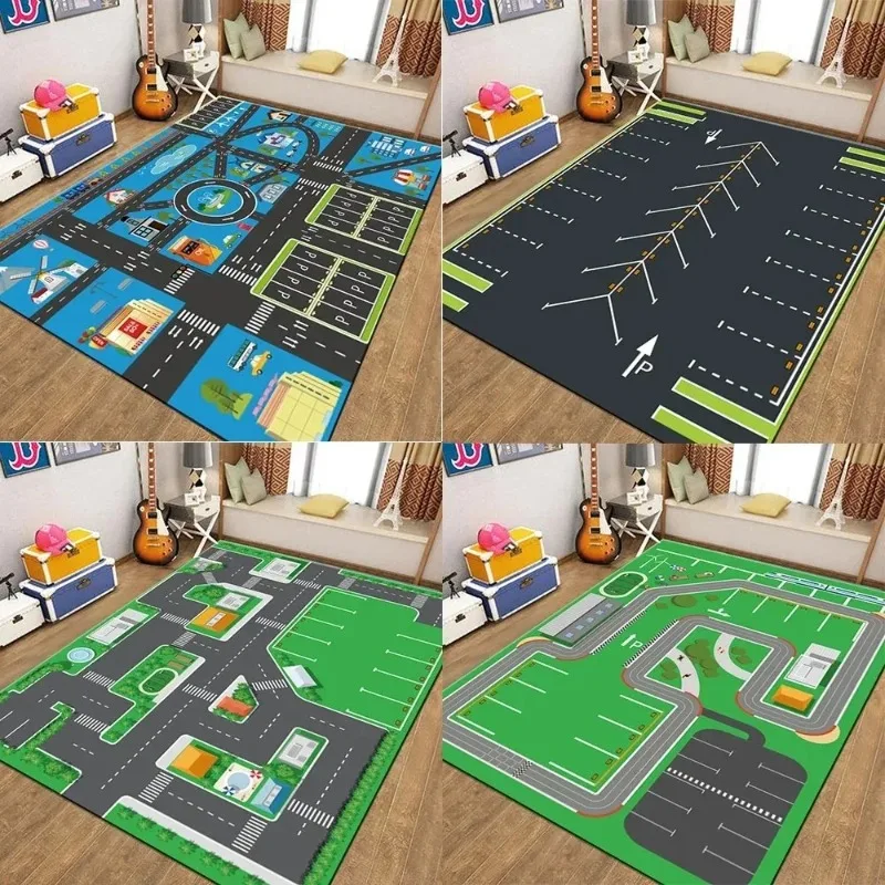 Transportation Track Crawling Mat Children's  Living Room Carpet Area Rug for Kid’s Bedroom Non-slip Machine Washable Floor Mat