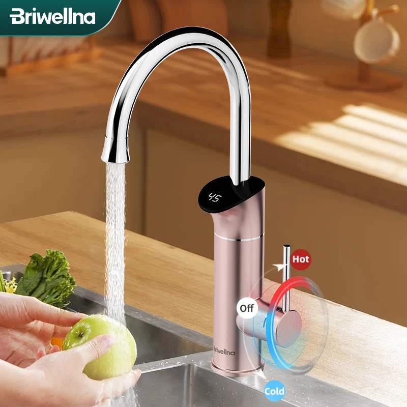 Briwellna 220V Instant Electric Water Heater Kitchen Faucet 2 in 1 With Digital Display Kitchen Mixer Flowing Water Heater