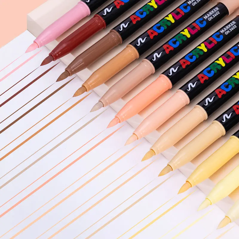 12 Colors Skin Tone Markers Pens,Nylon Soft Head Acrylic Markers,Waterproof Pen Soft Brush Nib Art Supplies School Supplies