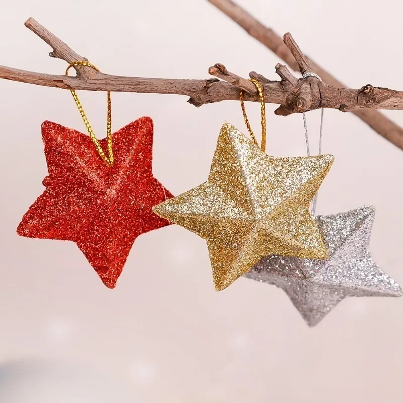 6/30PCS Star Decorations Xmas Tree Hanging Pendant Gold Powder Christmas Home Party Xmas Decorations Gift DIY Crafts Accessories