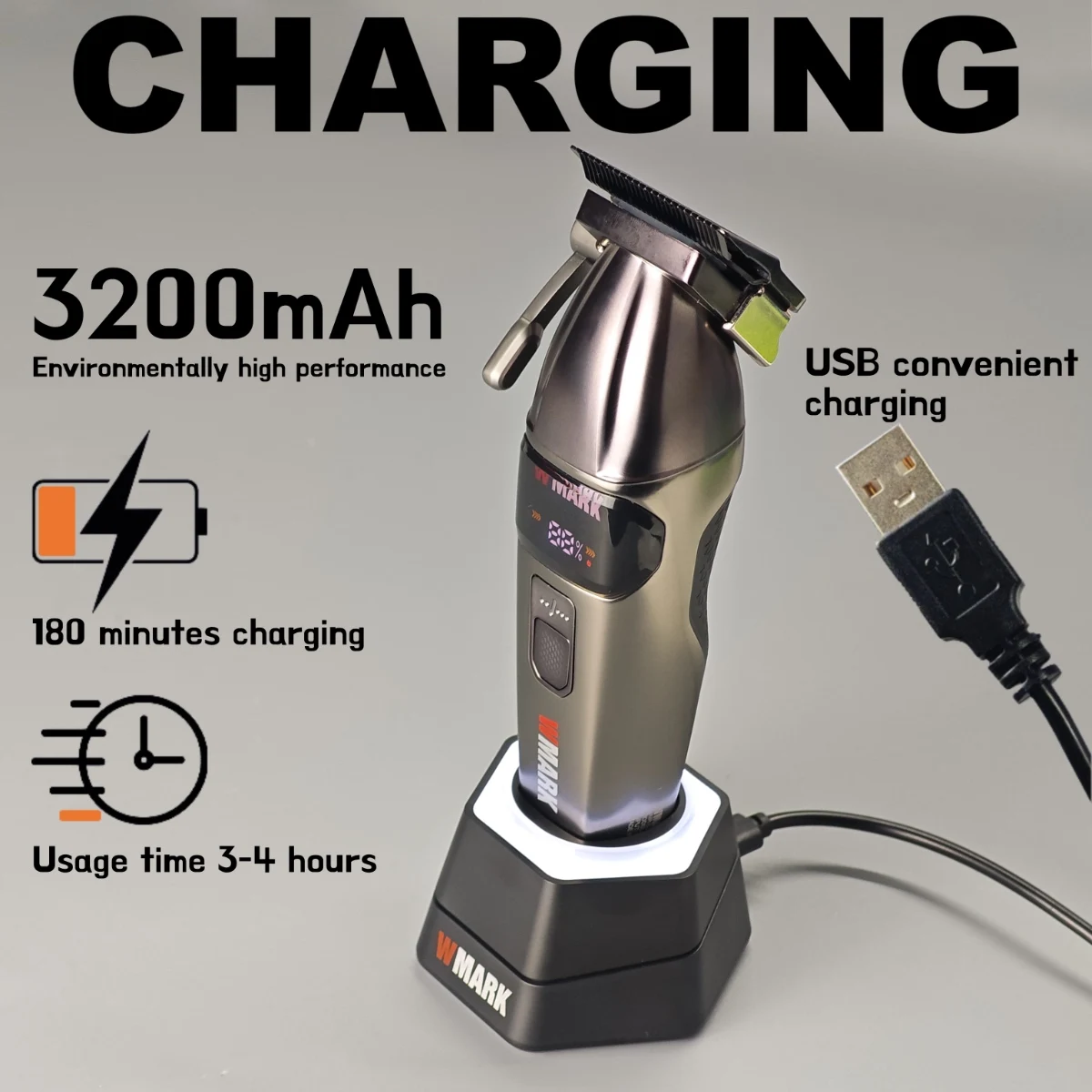 ماكينة قص الشعر الكهربائية الاحترافية WMARK NG 8008 9000 دورة في الدقيقة ماكينة تشذيب الشعر للرجال بقدرة 3200 مللي أمبير في الساعة DLC شفرة منحنية مع قاعدة لصالون الحلاقة #6