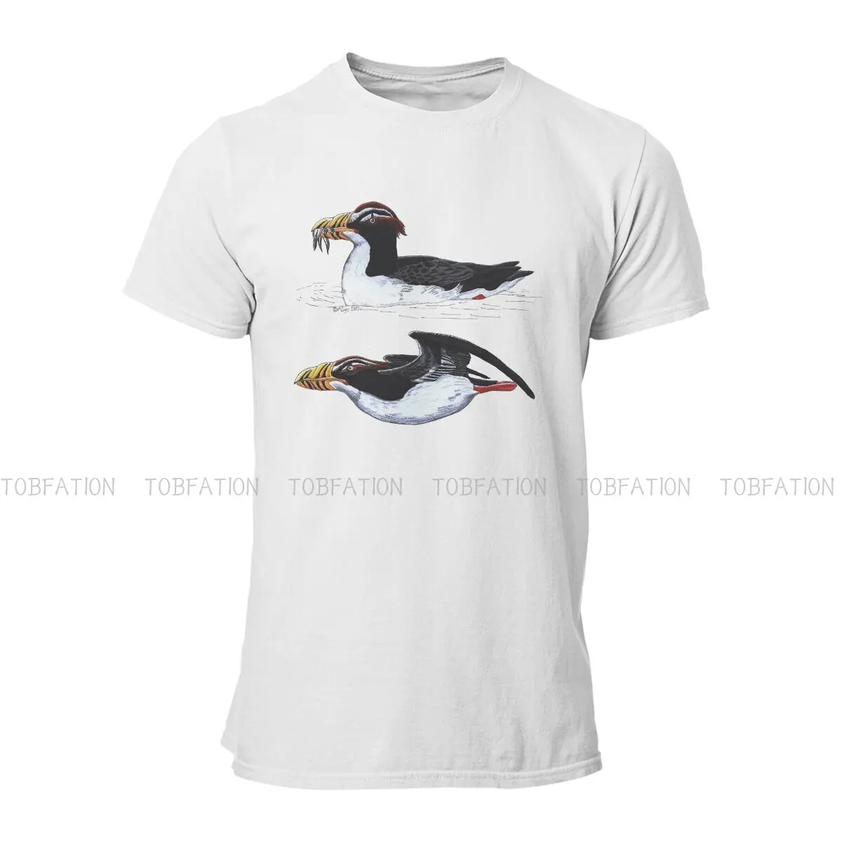 Smile Bird  Round Collar TShirt Tufted Puffins Lunda Cirrhata A Rare Ornamental Bird Pure Cotton Classic T Shirt Man's Clothes