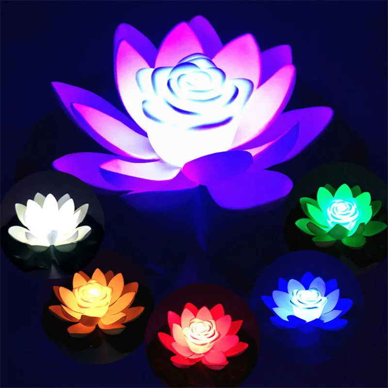 Artifical Floating Lotus Flower Lamp Solar Powered Night Light LED Energy Saving Lotus Lamp Garden Pool Pond Fountain Decoratio