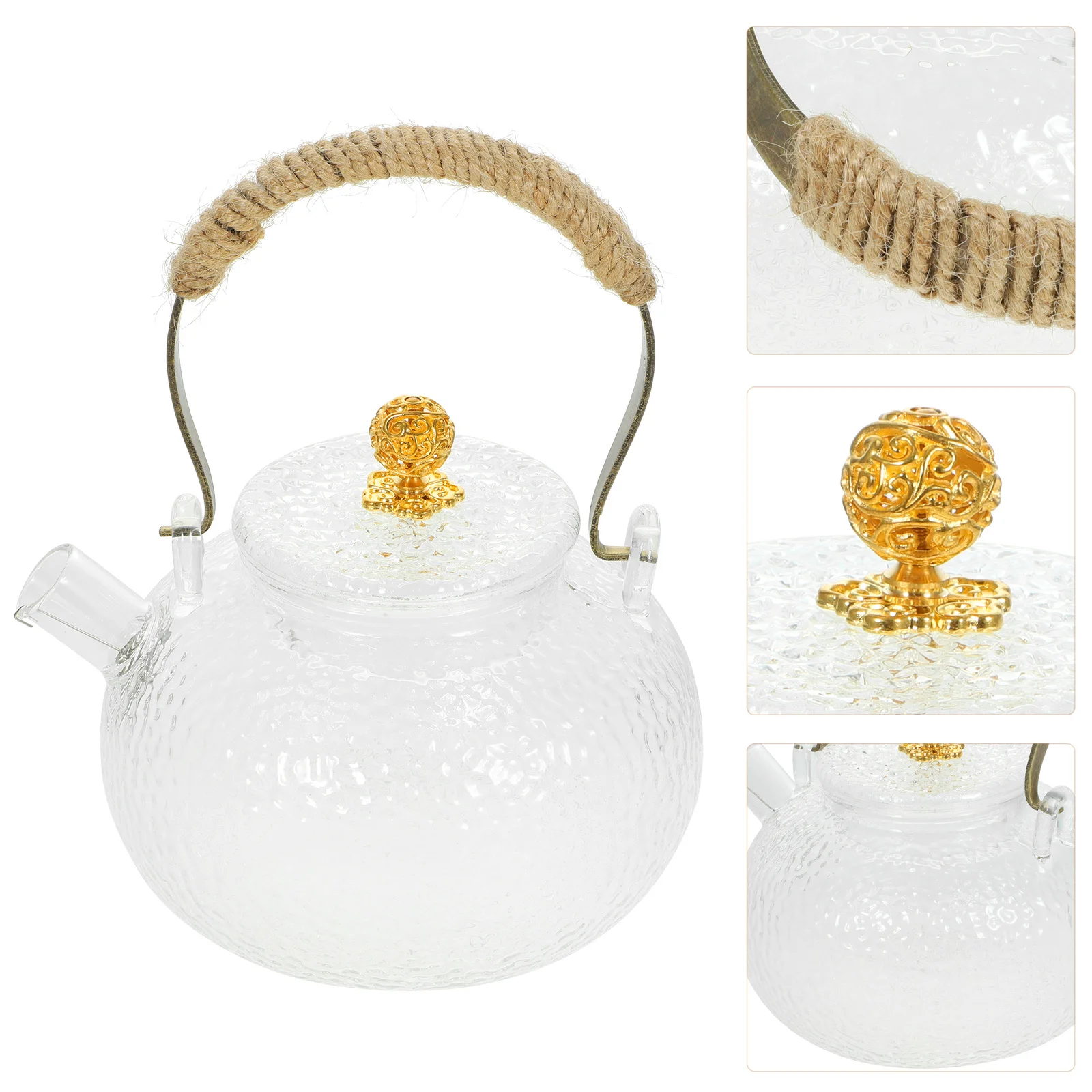 

High Temperature Resistant Hammer Textured Glass Tea Kettle Thickened Water Heating Pot for Home Use Induction Cooker Stove