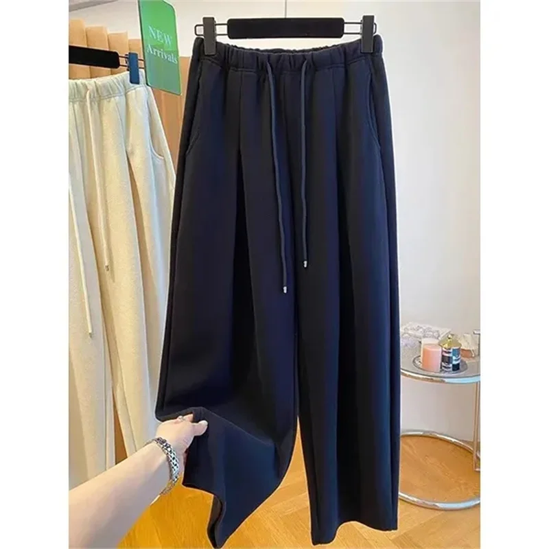 겨울 여성용 시크 하이웨이스트 스트레이트 레그 보온 바지 여성용 플러시 캐주얼 배기 바지 소녀용 스노우 웜 팬츠