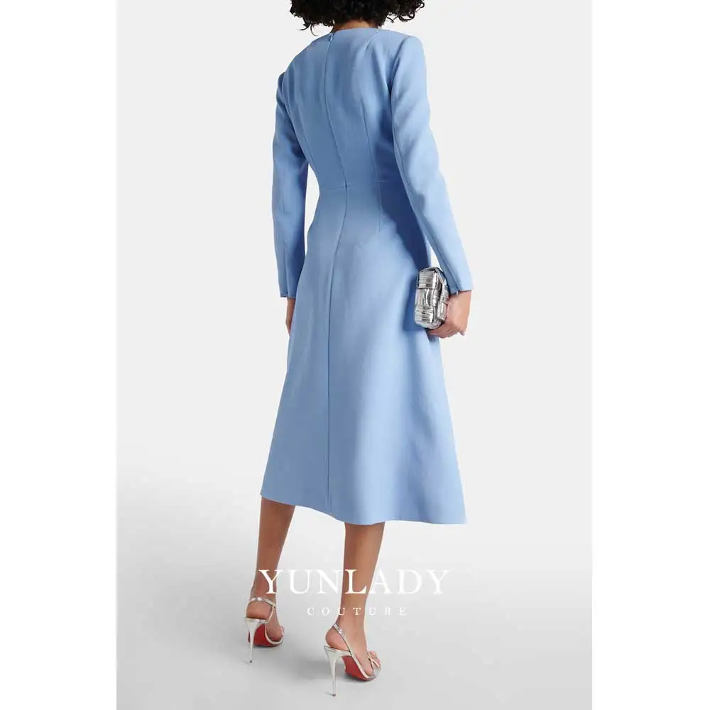 YUNLAN-elegante vestido de noche azul cielo para mujer, ropa de boda árabe de crepé de manga larga, Formal, para graduación, ocasión especial, fiesta y Mamá, 2024