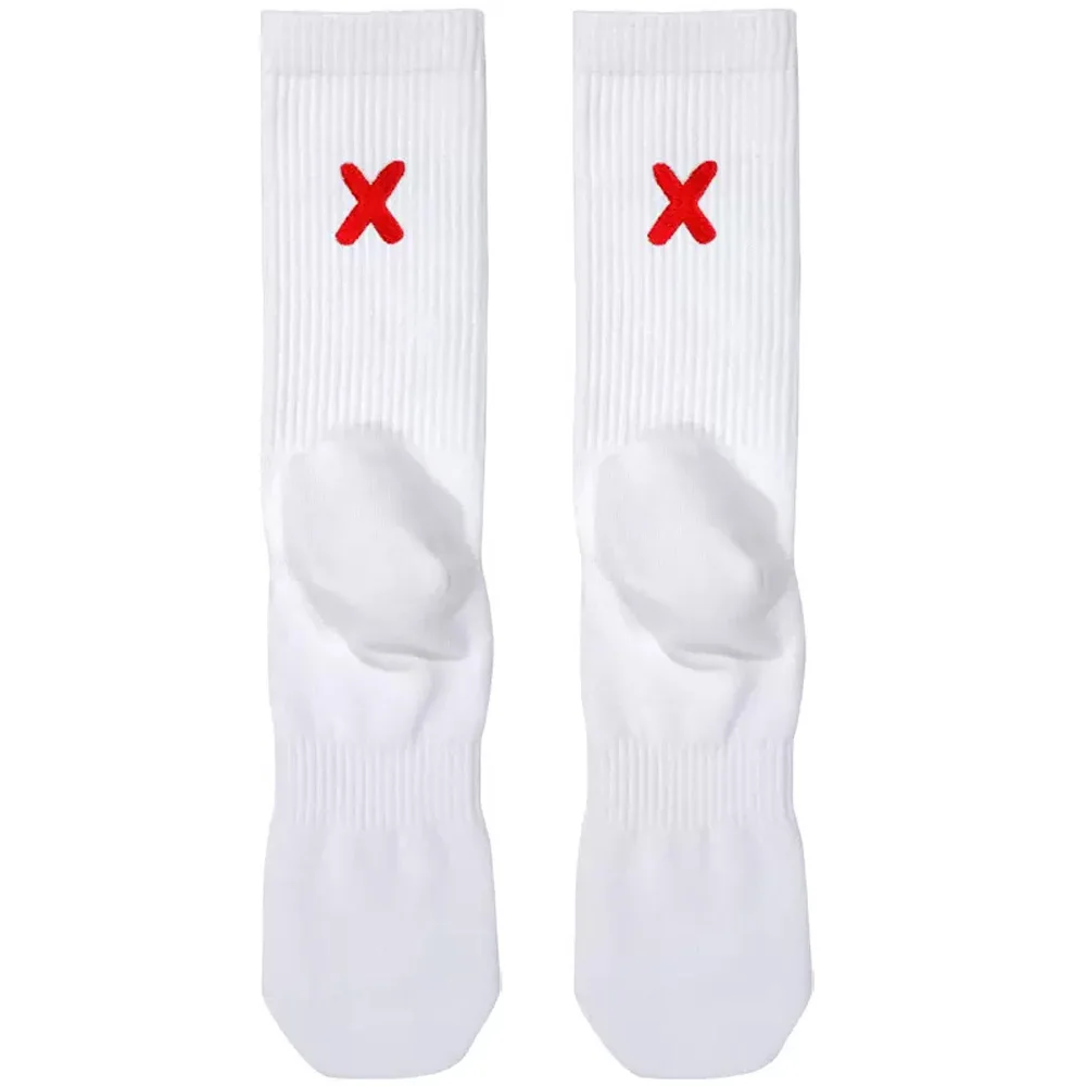 Men's Tall Four Seasons Thin Red Cross Black and White XX Letter Embroidery Hand Stitched Head Sports Cotton Socks