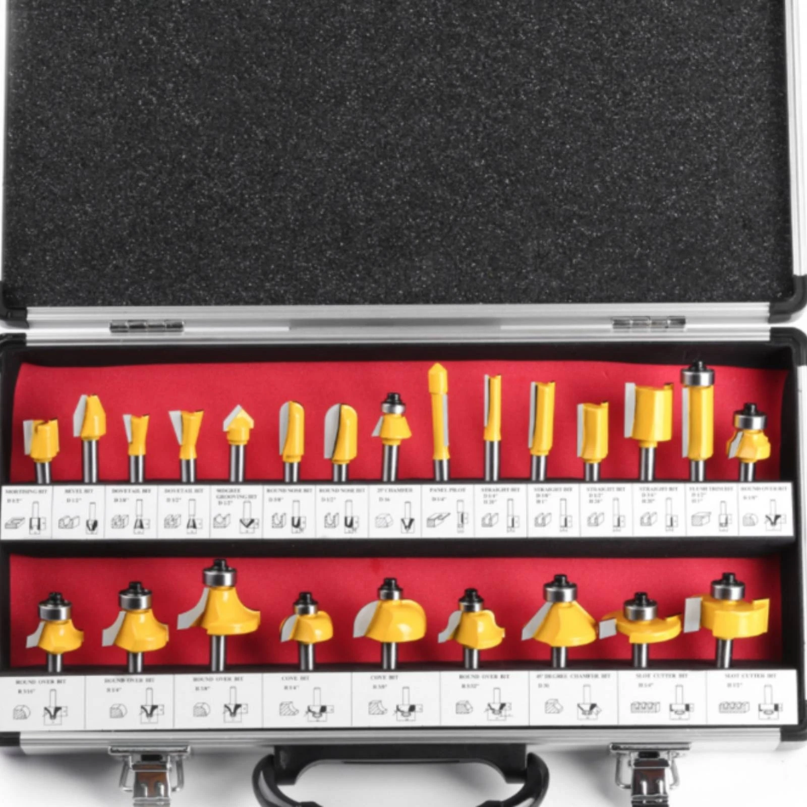 24 Pieces Router Bit Set with Aluminum Case Woodworking Router Bit Set Tool Sharp Sturdy for Woodworkers, Workshop, Job Site