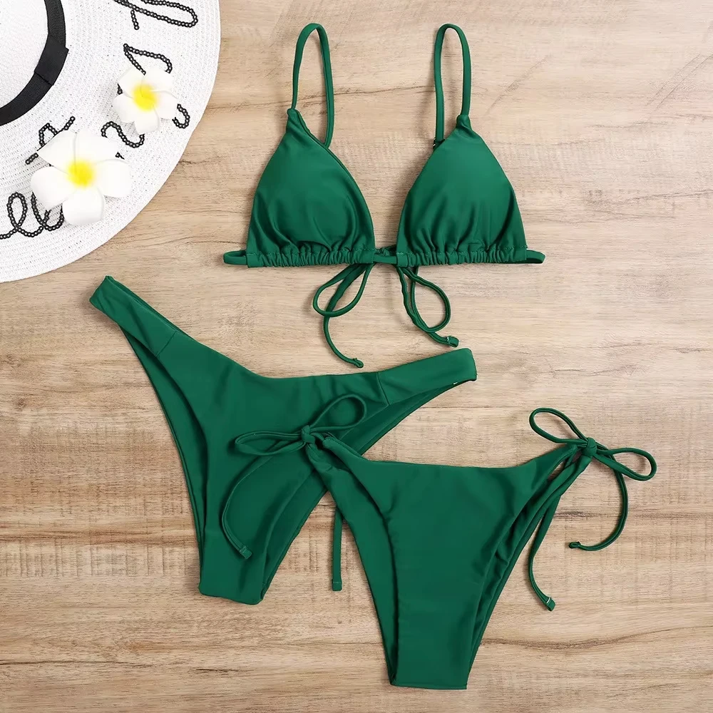 

Sexy 3 Piece Bikini Set Women Solid Blue Purple Push Up Bandage Triangle Swimsuit Brazilian Beach Bathing Suit Swumwear Biquini