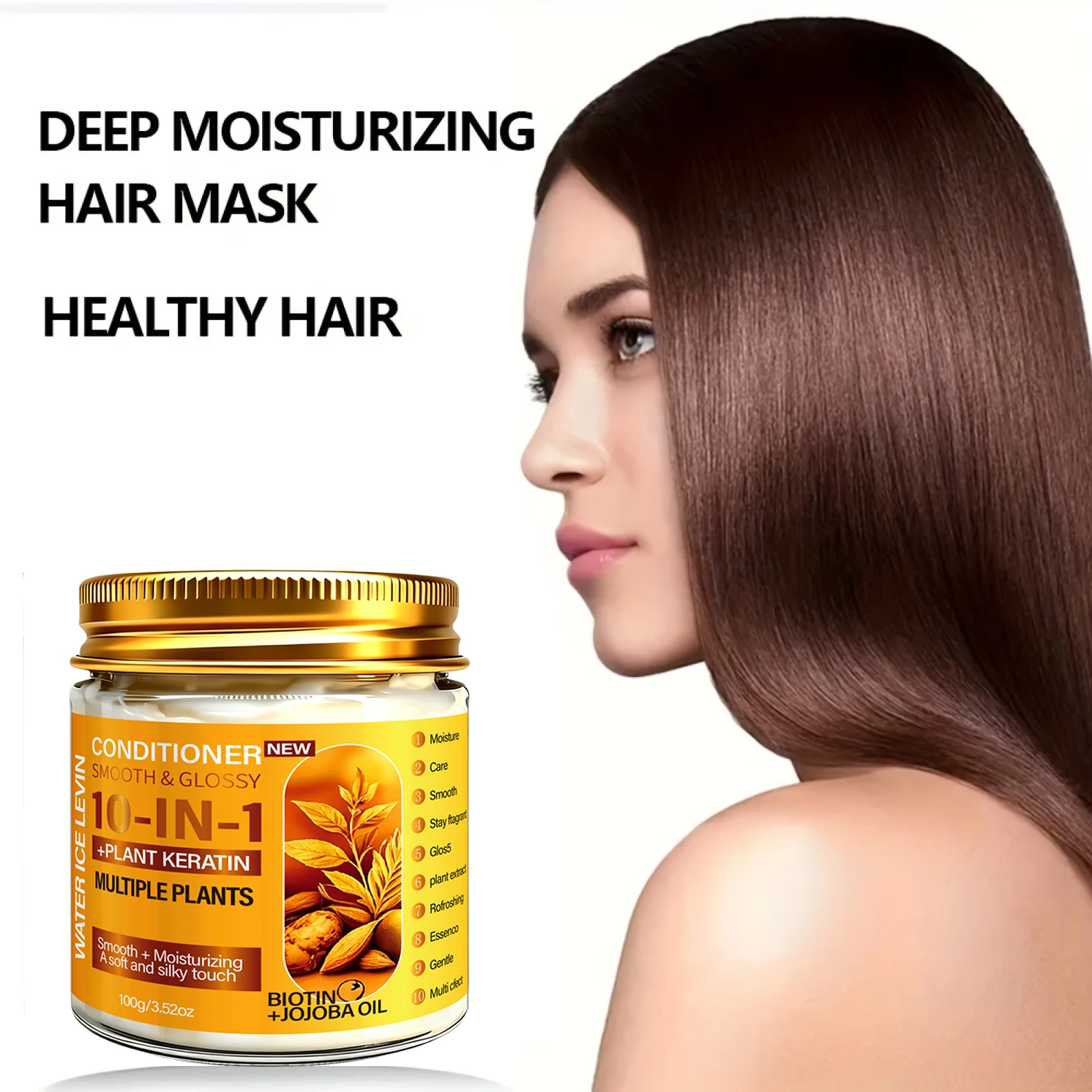 10-in-1 Deep Moisturizing Hair Mask Plant Keratin Biotin Jojoba Oil Blend. Smooth Glossy Healthy Hair. 100g Intense Care.100G