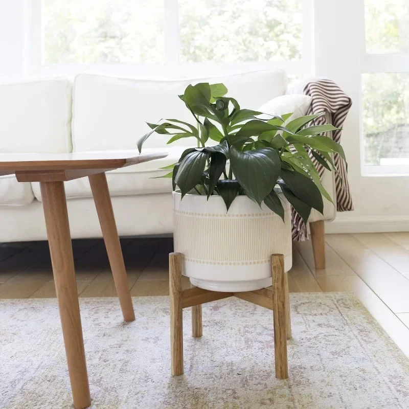 Modern Large  Plant Pot With Stand - 9.4 Inch Modern Cylinder Indoor Planter With Drainage Hole For Snake Plants