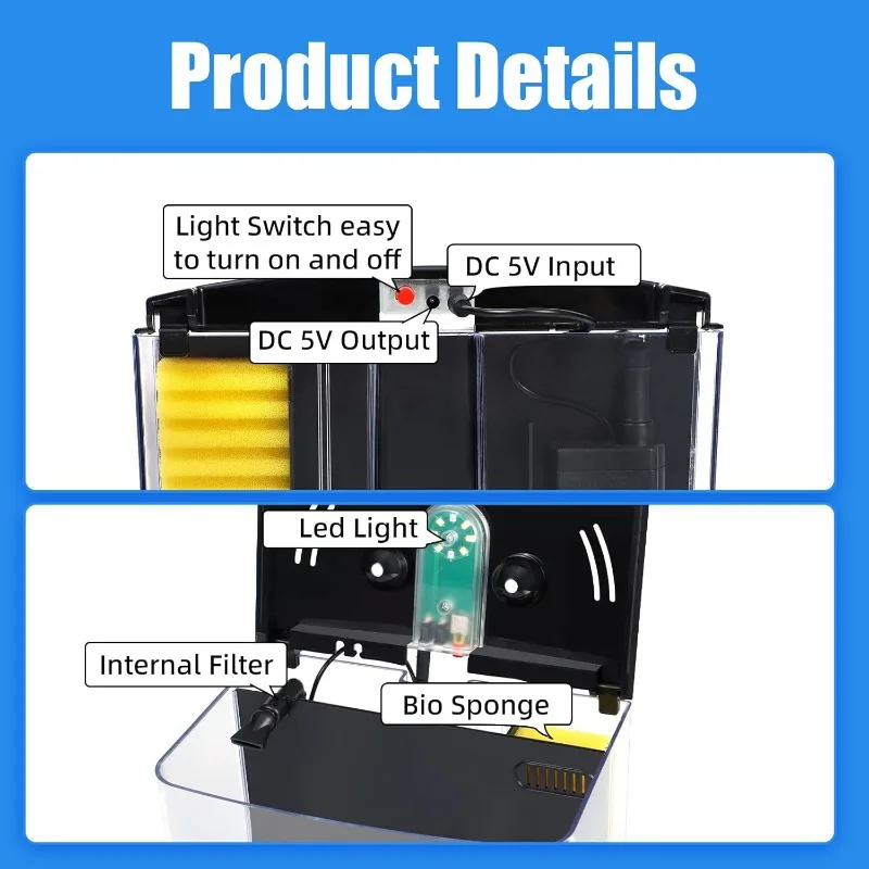 Fish Tank, 1.2 Gallon Aquarium, Small Betta Fish Tank Starter Kit with LED Light and Water Filter Pump, Rectangular