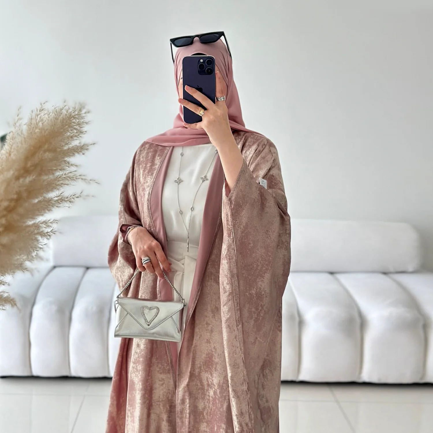 Ladies Open Abaya Kimono Bronze Muslim Gulf Abayas for Women Dubai Luxury Turkey African Arabic Kaftan Islamic Holiday Clothes