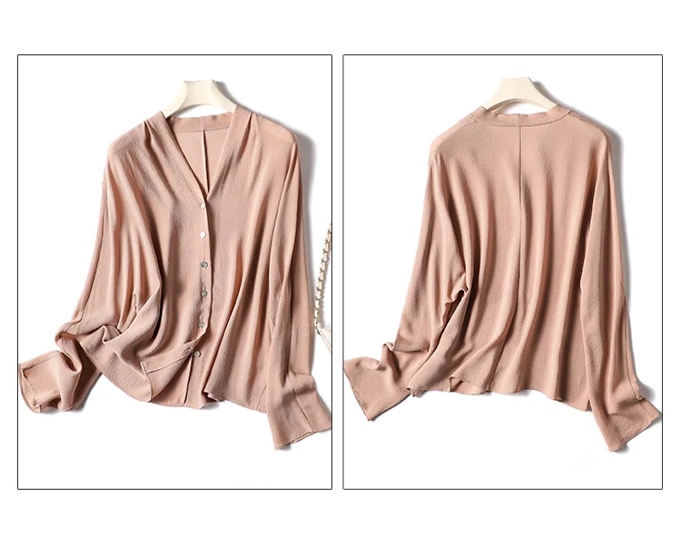 Silk Women\'s Shirt Fashion Satin Blouses V-Neck Ladies Clothing Spring/Summer Loose Long Sleeves Vintage Solid Tops