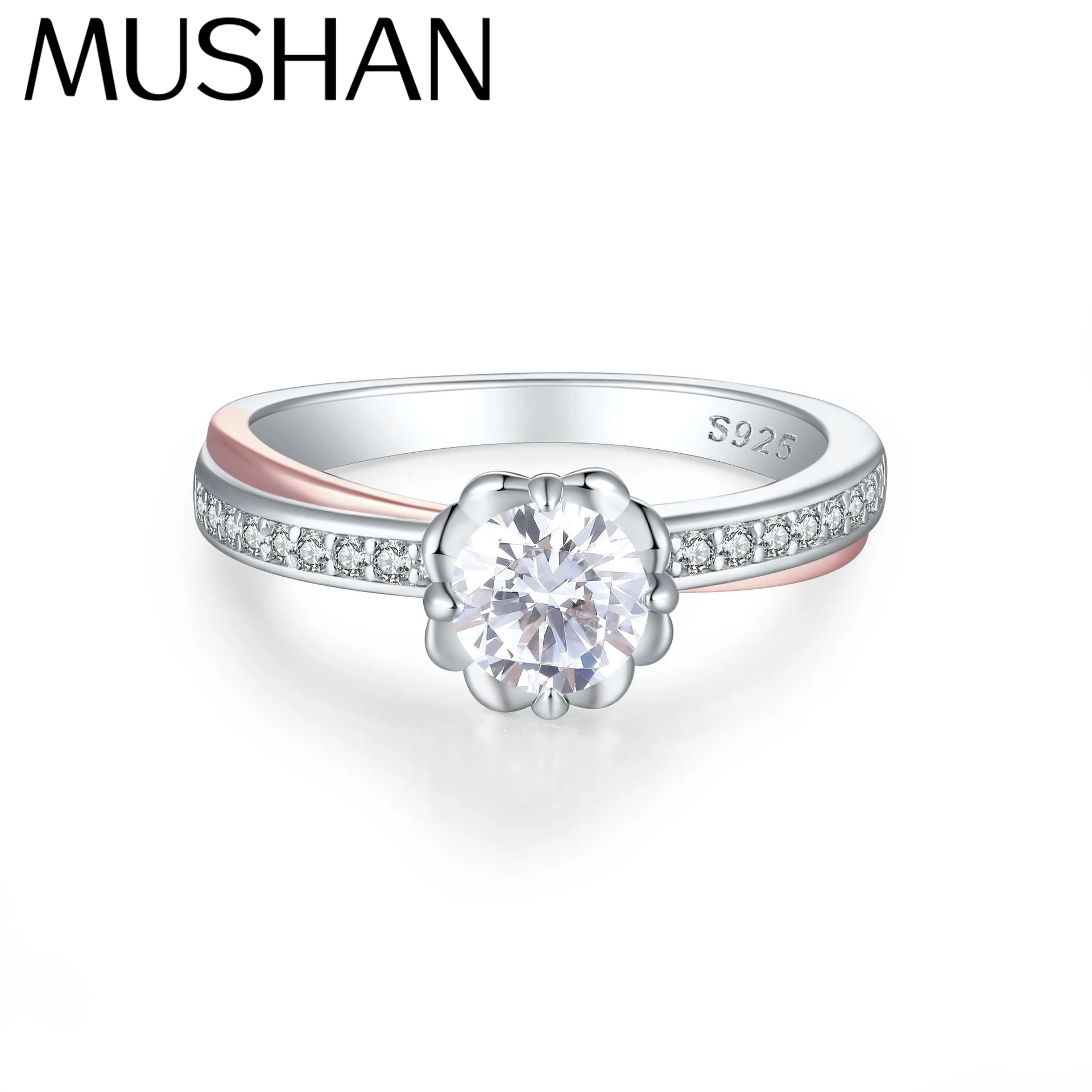 

MuShan Jewelry 925 Sterling Silver Ring Wedding Band High Carbon Diamond Her Gift Bridal Jewelry Women Rings Fine Jewelry