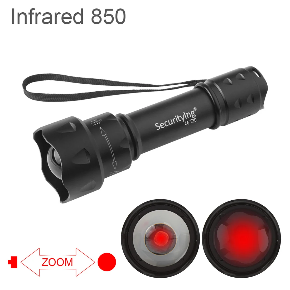 SecurityIng T20 Infrared IR 850nm Night Vision Flashlight 1000 LM 38mm Lens Zoomable LED Flash Light Hunting Torch