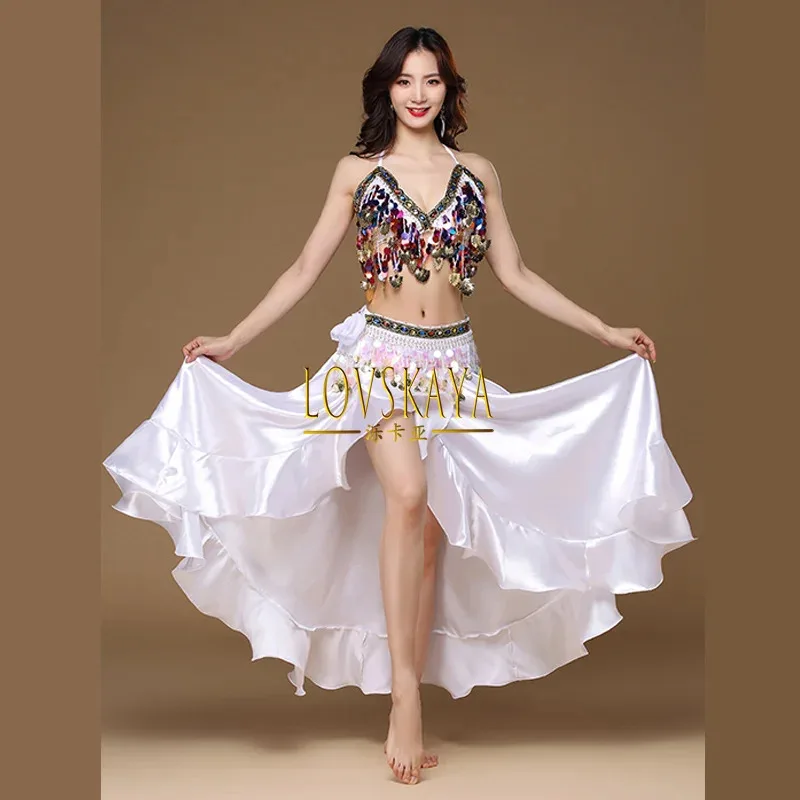

New Adult Women Belly Dance Costume Skirt Stage Performance 3pcs Set Bra Belt Skirt Wear