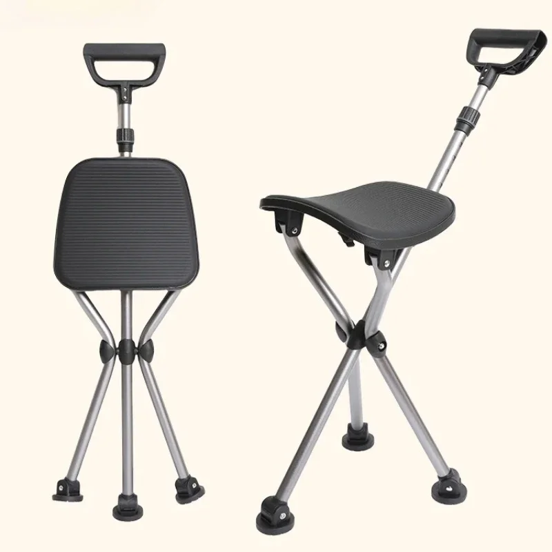 Stable Triangle Walking Stick with Seat for Elderly Walkers Crutch Chair Adjustable Lightweight Mobility Aids Cane Chairs