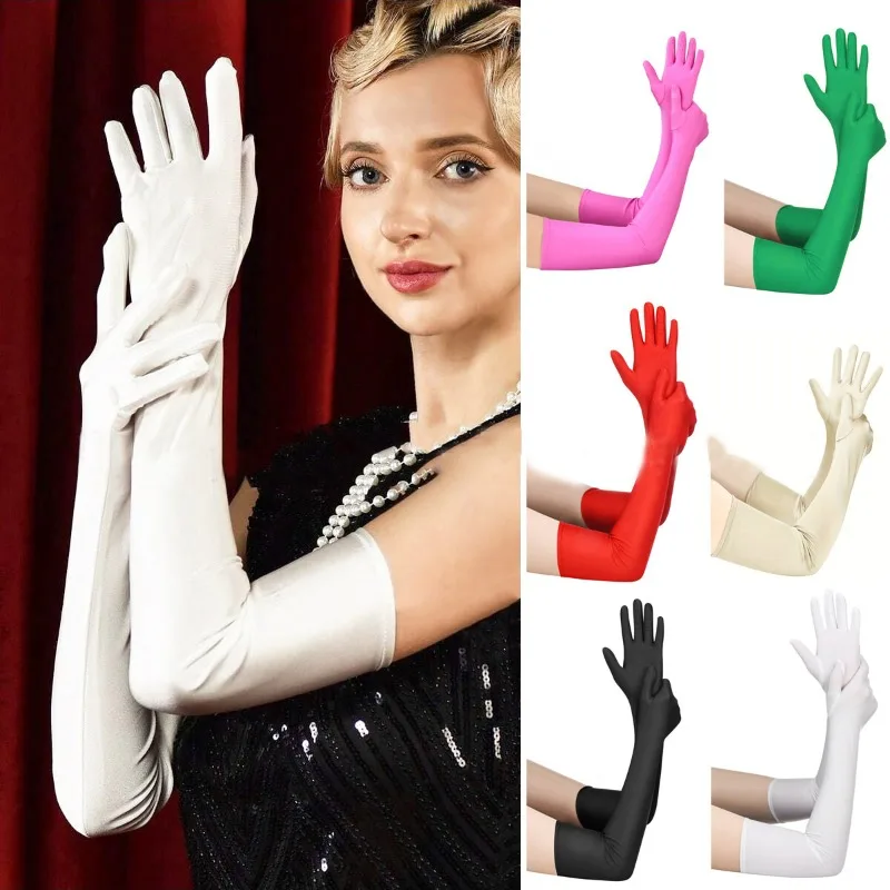 Guantes largos de LICRA para mujer, 53CM, Multicolor, azul marino, sólido, puesta en escena, fiesta de disfraces, Cosplay, ópera, transpirable