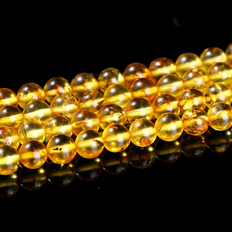 6mm Natural Stone Baltic Sea Flower Piebald Amber Beads Round Loose Spacer for Jewelry Making Bracelet Necklace DIY Accessory
