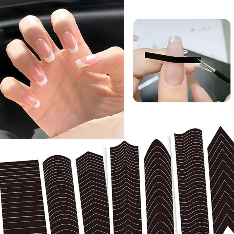 TSZS 6Pcs French Tips Guides Nail Stickers French Manicure Strips Wave Lines Tape Decals Airbrush Stencils Set Decoration Tools