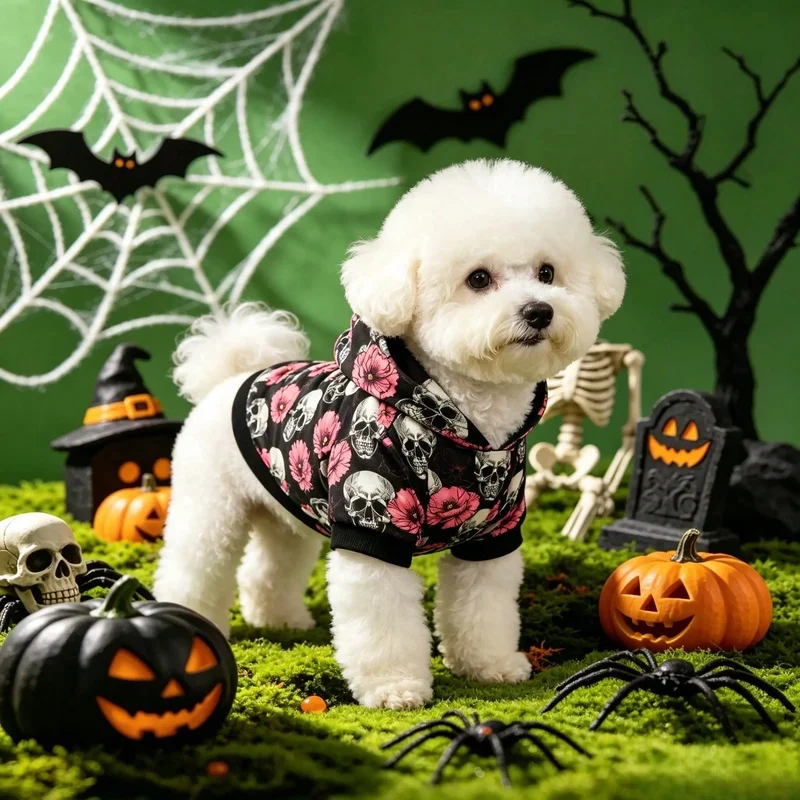Halloween Gothic Skull Pet Hoodie 3