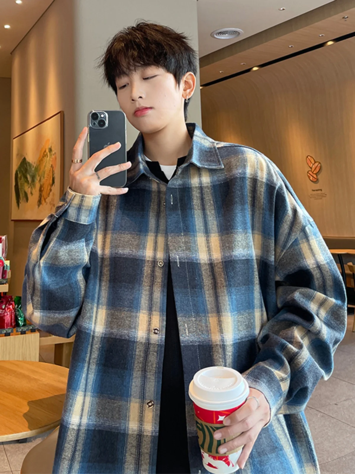 

Модная клетчатая рубашка с длинным рукавом для мужчин, весна-осень, свободный крой, большие размеры, повседневная рубашка-куртка для подростков, молодежная модная классическая рубашка