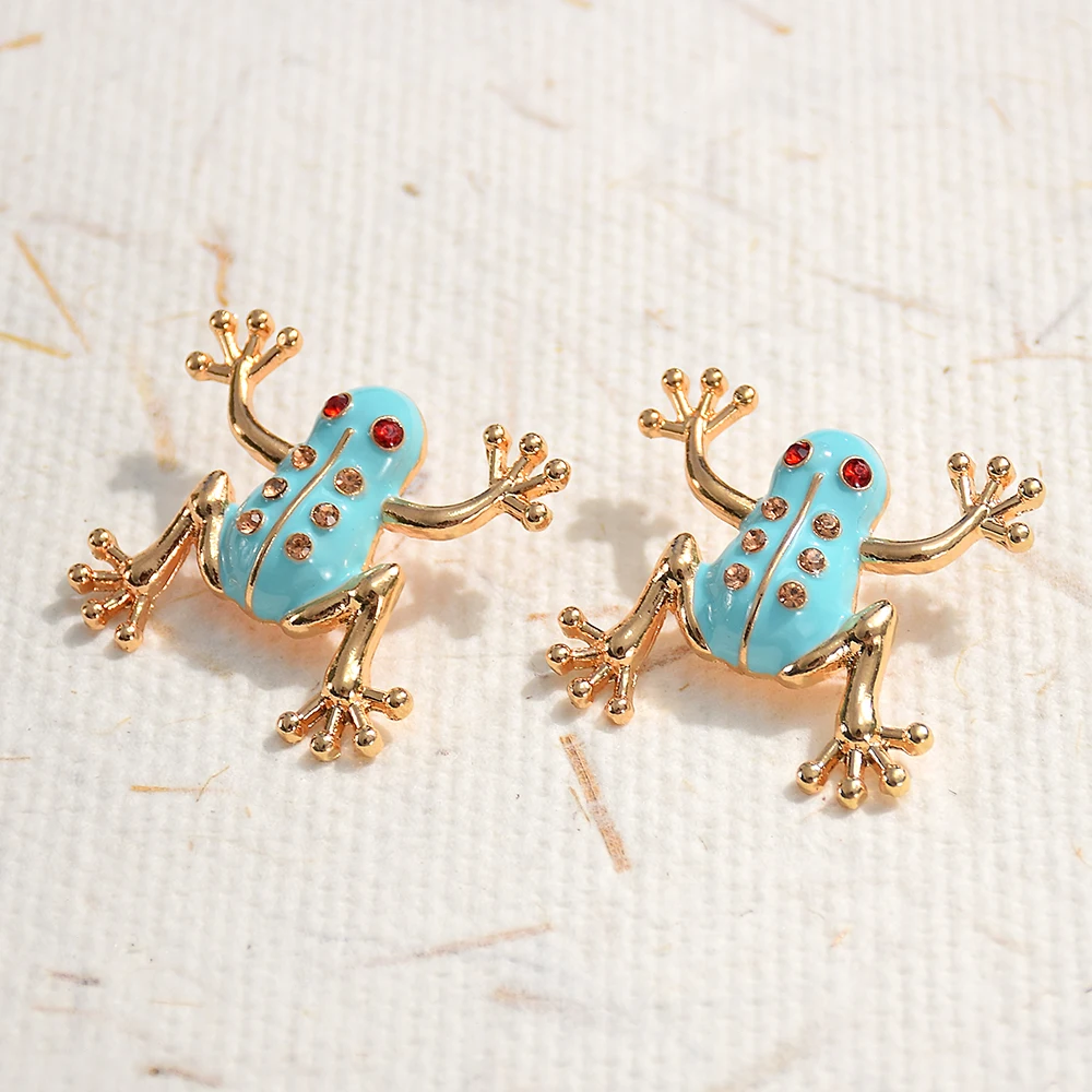 New Cute Animal Enamel Stud Earrings For Women Frog Metal Earring Girls Birthday Party Jewelry Accessories