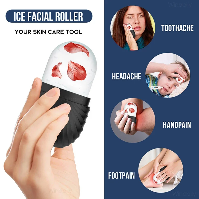 Rolo de gelo de silicone rosto olho reutilizável cubo de gelo rolo facial molde de gelo cuidados com a pele para encolher poros anti rugas reduzir inchaço