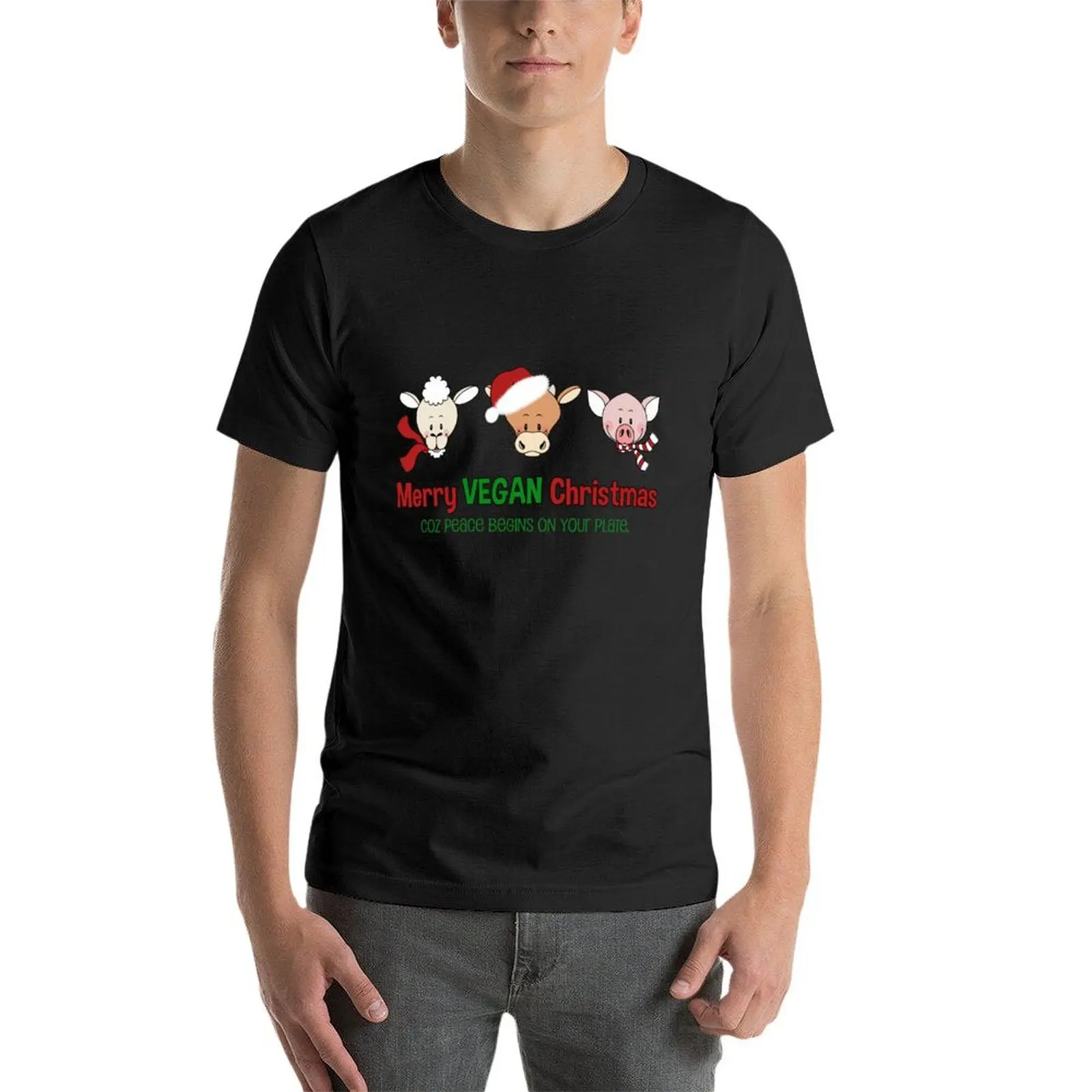 Vrolijk Veganistisch Kerst T-Shirt Graphics T-Shirt Met Korte Mouwen Zomer Top Effen T-Shirts Heren