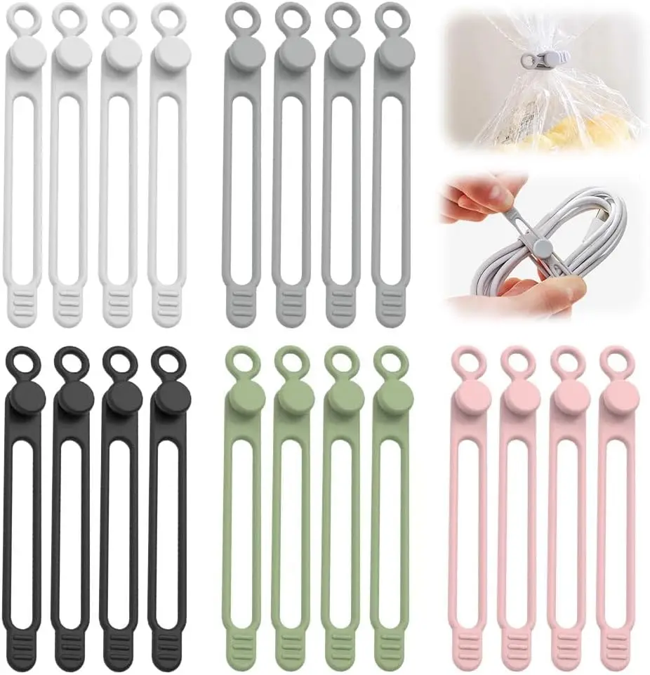 

20Pcs Silicone Cable Ties, Data Cable Management Organizer for Fastening Charger Home Office Desk Kitchen Appliances Cords Wires