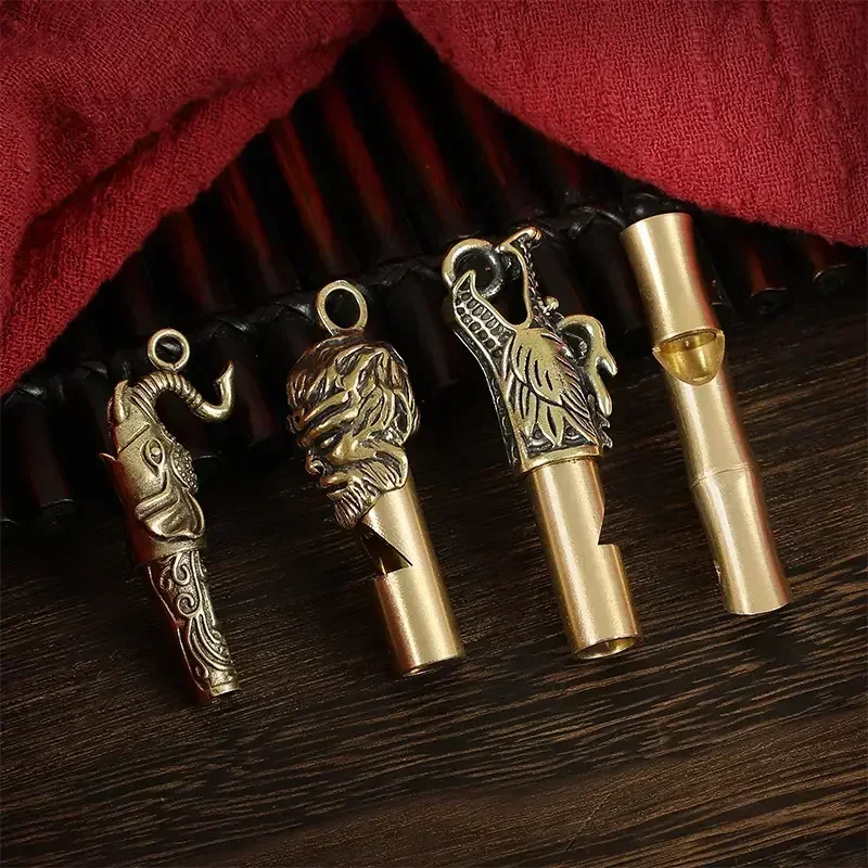 

Outdoor Sports SOS Whistle Survival Hiking Key Chain Pendant Metal Brass Carved Chinese Dragon Animal Whistle Pendant Necklace