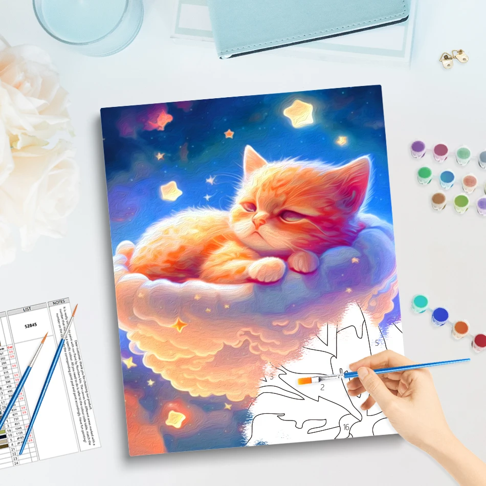 

GATYZTORY Diy Painting By Numbers Fantasy Cat Animals Drawing Canvas Acrylic Paints Paint Kit Handmade Oil Art Wall Decororation