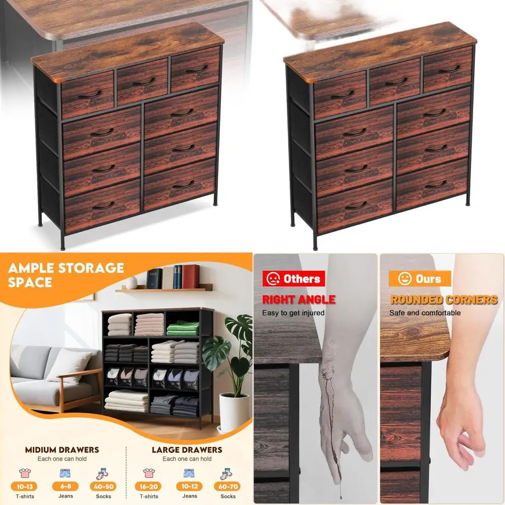

Curved Profile Dresser, Bedroom Chest Drawers, 9-Cube Storage Organizer, Fabric Bin Black Drawer, Living Space, Children's Room