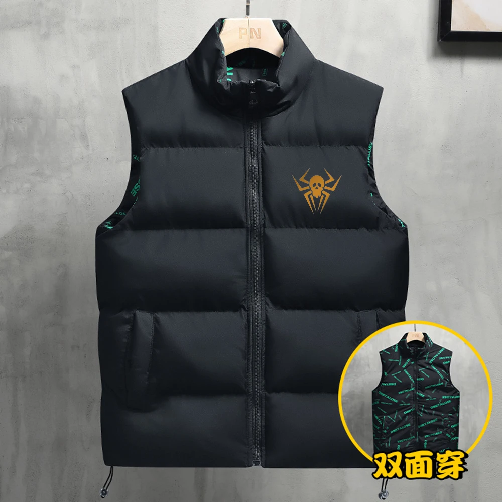 Double sided down cotton vest for men's autumn and winter new fashion jacket vest windproof stand up collar thickened warm vest