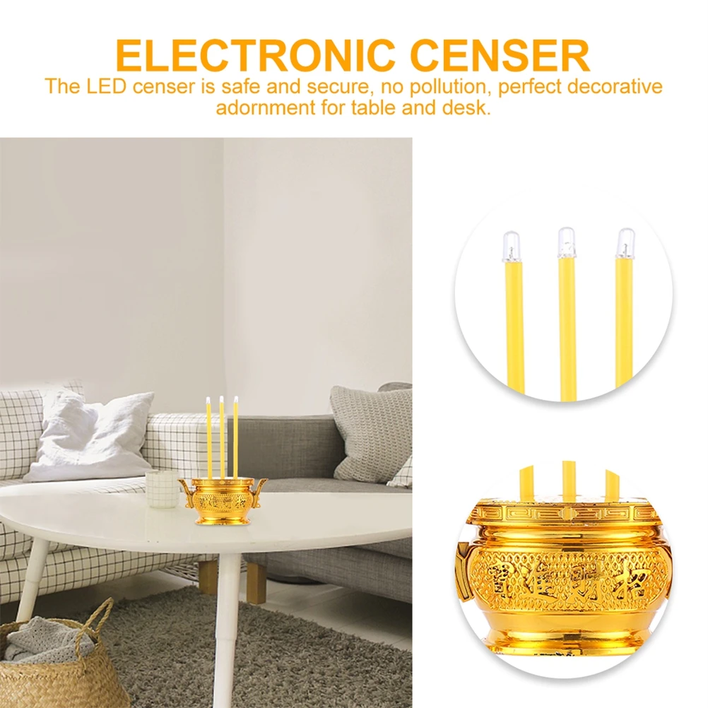 

1PC LED Electronic Censer 16cm Yellow Plastic Decorative Incense Burner for Meditation Home Desk Gifts