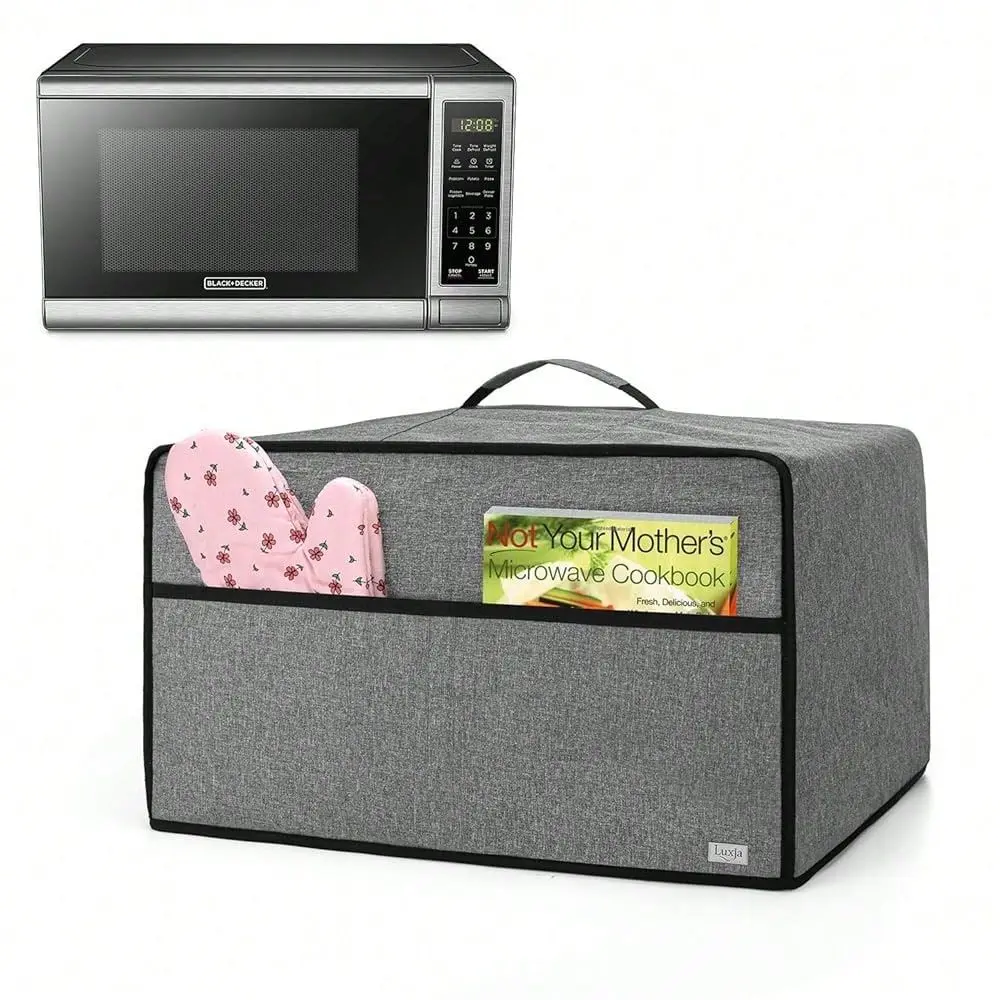 

Dust Cover For Microwave Oven Fits Most 0.7 Cu.Ft Microwaves, Microwave Oven Cloth Cover With Front Pocket, Gray