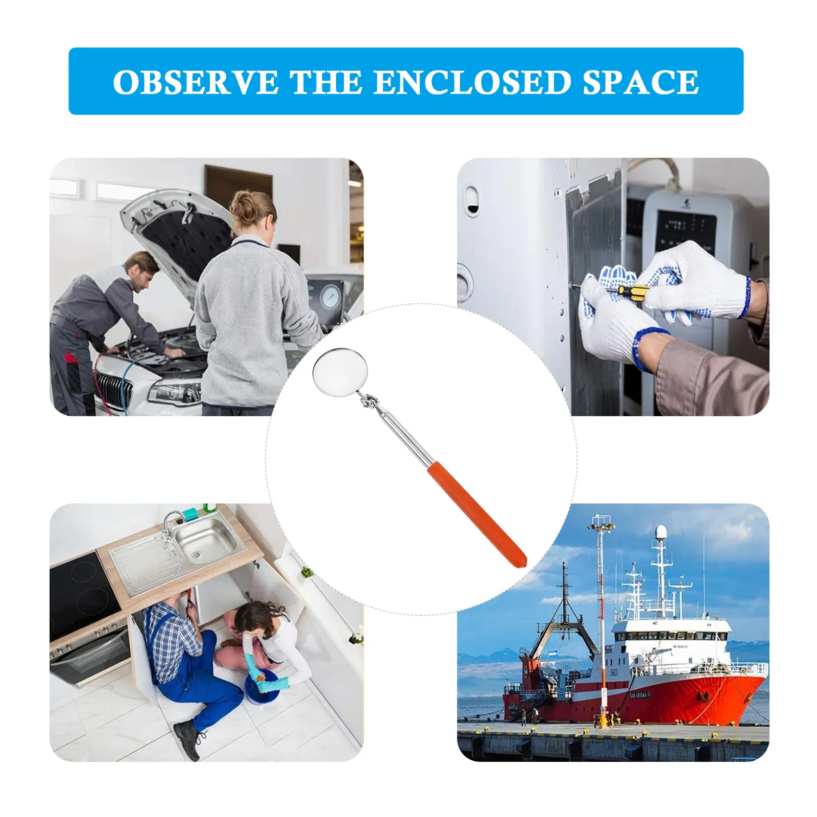 1 шт., инструмент для осмотра, гибкая телескопическая палка, поворот на 360 градусов, круглое зеркало для осмотра автомобиля, круглое зеркало