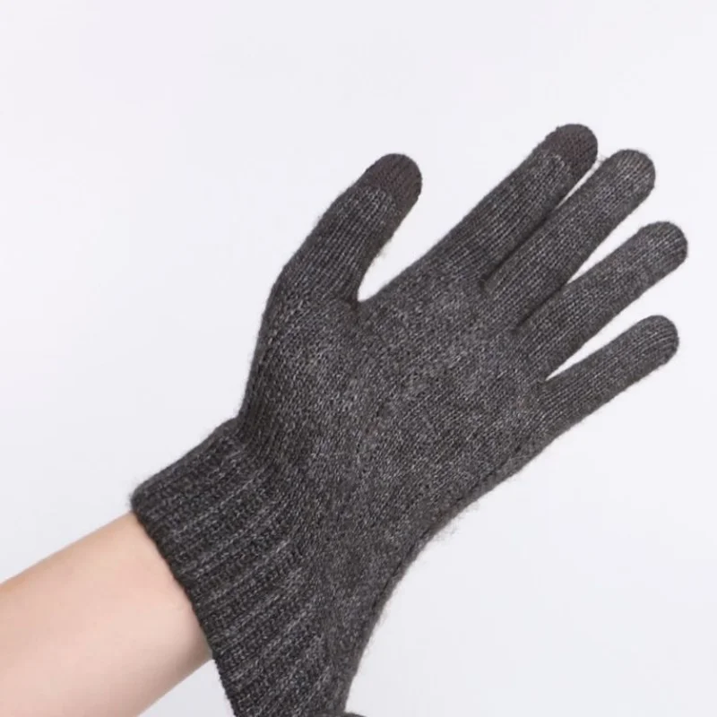 Herren Winter Warme Woll-Strickhandschuhe Fleece-gefüttert Touchscreen-fähig Kältebeständig Weiche Thermische Outdoor-Alltagshandschuhe – Detail 1
