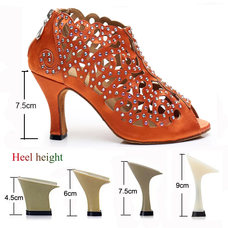 New Latin Dance Shoes Salsa Tango Ballroom Party Women's Shoes High Heeled Rhinestones Skin Color Black Bronze Summer Sandals