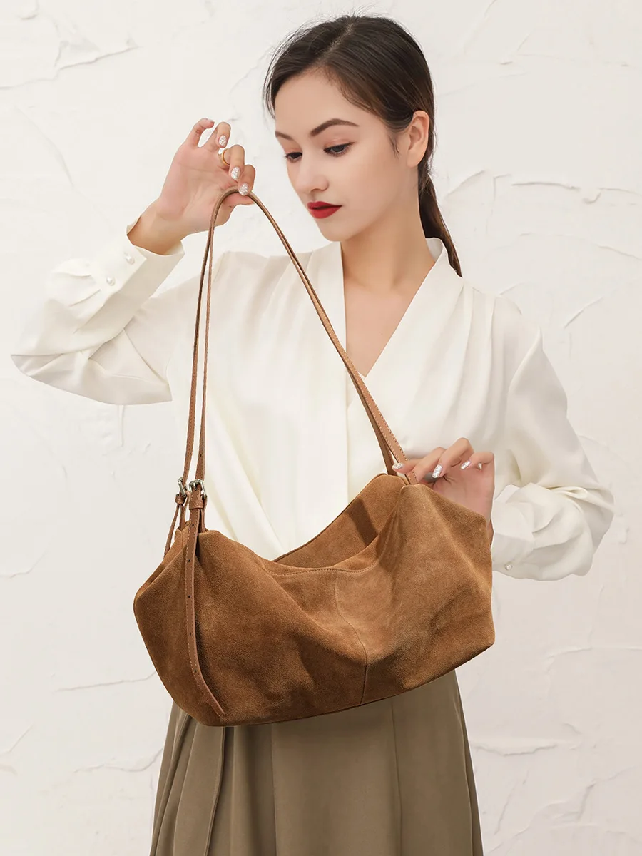 

Vintage Suede Large Capacity Shoulder Bag, Commuter Tote Fall & Winter Texture Underarm Bag, Versatile Soft Leather Handbag