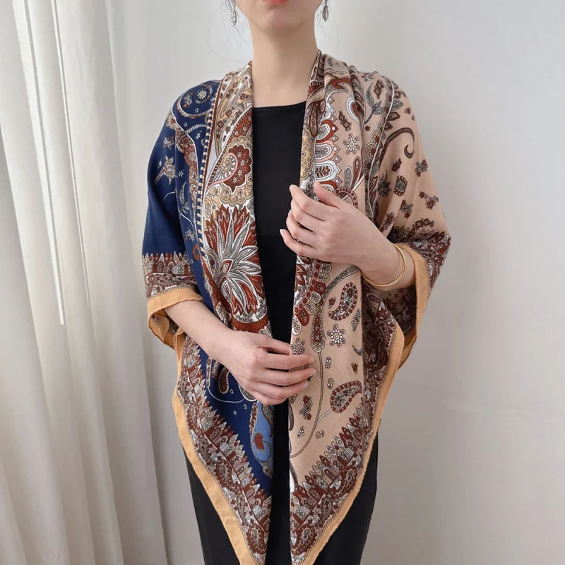 

Европейский и американский шарф в стиле колор-блок с узором пейсли, яркий и элегантный, с ручной отделкой краев, мягкий и высококачественный, подходит для