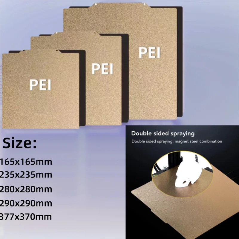 

Магнитный текстурированный лист PEI 165/235/280/377x370 мм, двухсторонний лист пружинной стали PEI для строительной пластины Ender-2/3/7/Ender-5 Plus