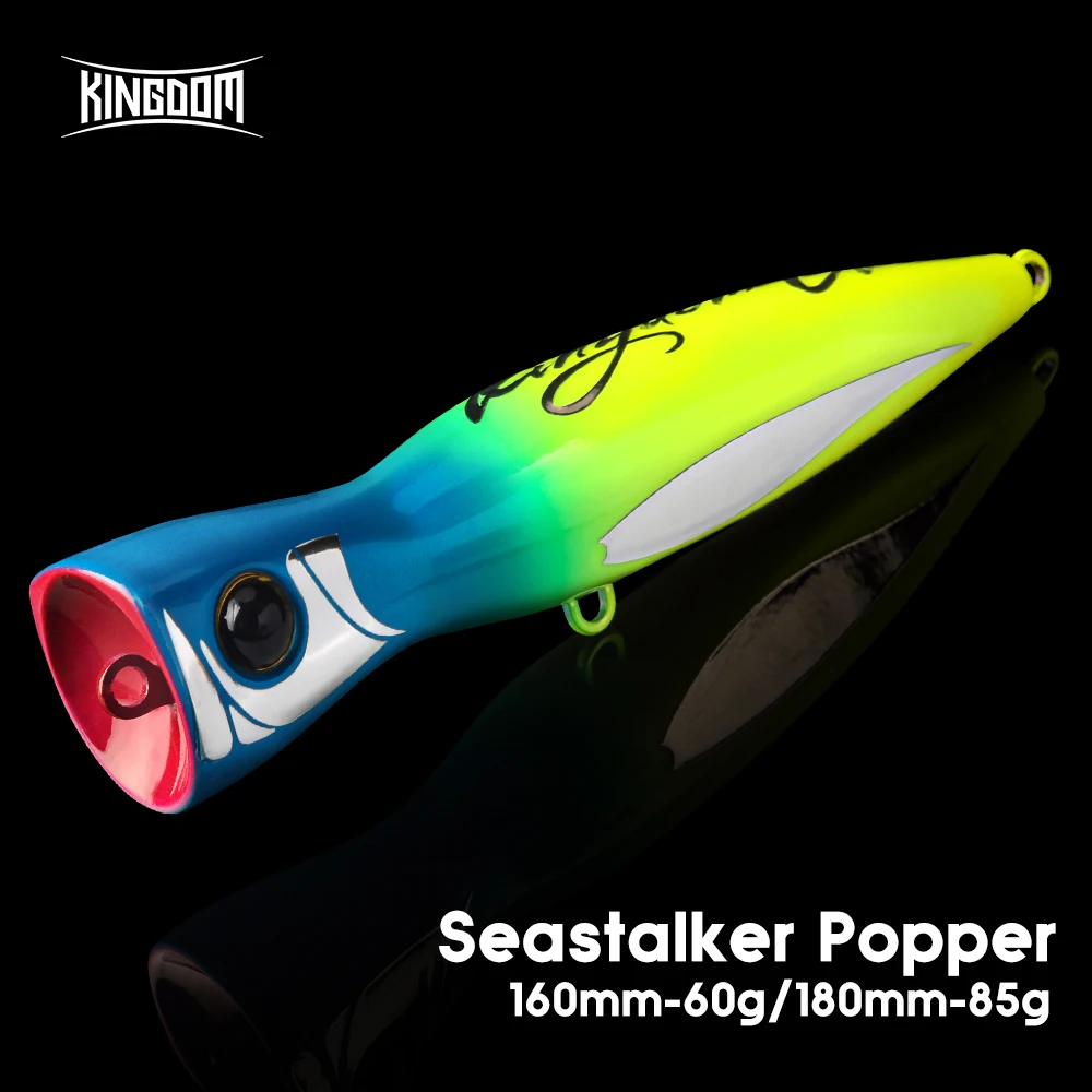 Kingdom Popper-Señuelos de pesca de mar, 160mm, 60g, 180mm, 85g GT, gran juego, Topwater, Wobbler duro Artificial, cebo de atún de agua salada