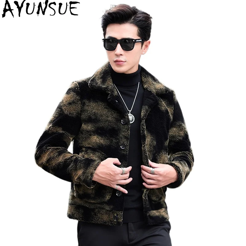 

AYUNSUE Casual Sheep Shearing Jacket Men Clothing Winter Fashion Short 100% Wool Coats for Man Lamb Fur Coat Chaqueta Hombre