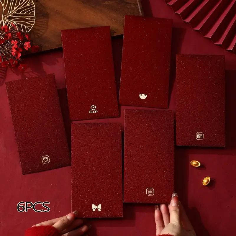 Paquete de 6 Sobres Rojos Sencillos, Universales para el Año Nuevo, Festival de Primavera, Sobres para Dinero de la Suerte para Niños, Sobres Rojos para Cumpleaños y Bodas