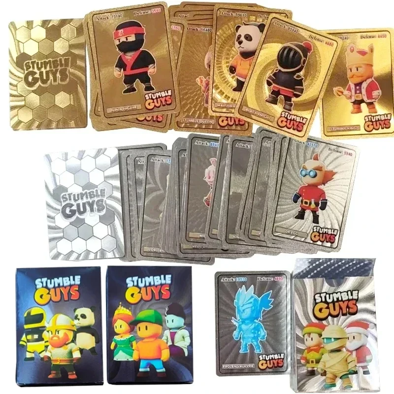 55Pcs/Set Stumble Guys Cards Anime Board Game Gold Silver Foil Shiny Collection Flash Figure Trading Card Birthday Xmas Kid Gift