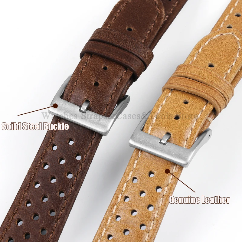 Genuine Cowhide Leather Strap 18mm 20mm 22mm Soft Breathable Handcrafted Belt for Amazfit GTS 3/2/2e Ventilated Design Bracelet