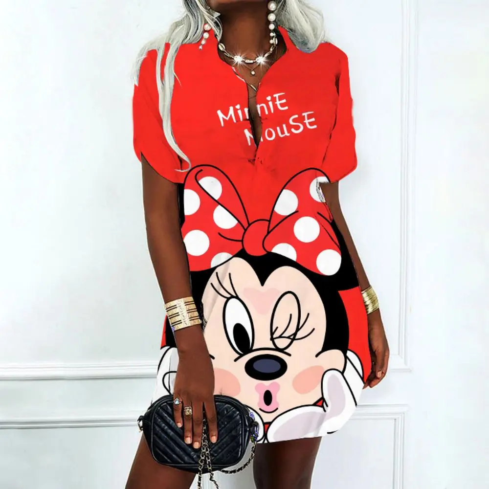 

Mini Dress Disney Sexy Dress for Women Korean Fashion Polo Shirts V-Neck Y2k Summer Dresses Woman 2022 Offer Mickey Minnie Mouse